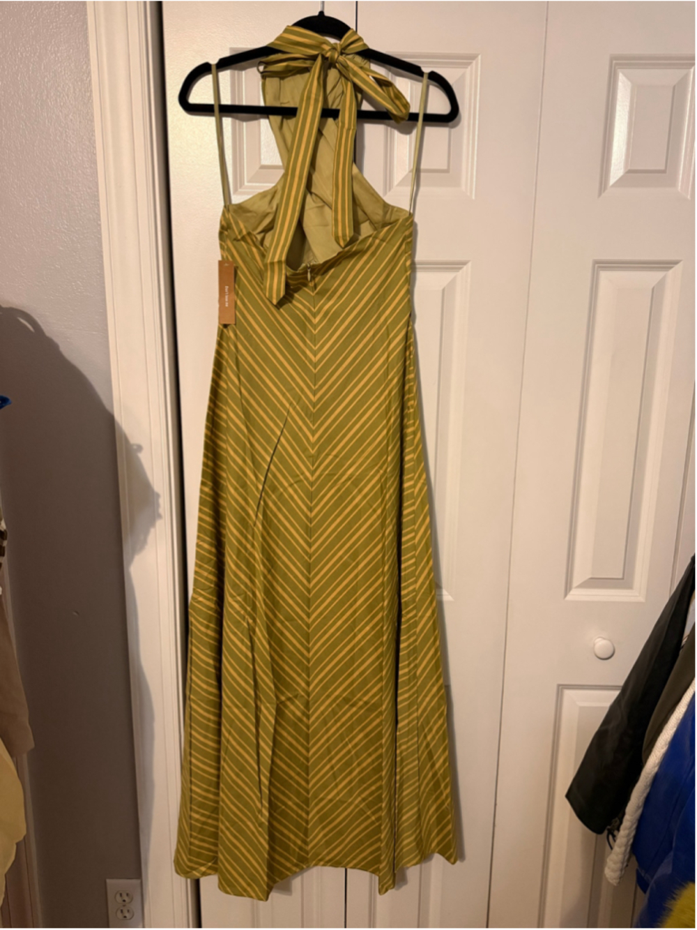 Women's o.p.t Noelle Cotton Dress Green Striped Halter Maxi Dress Size S - Picture 8 of 9